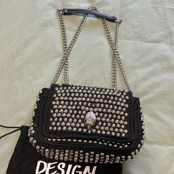 Kurt Geiger London Medium Crochet Kensington Black Silver Studs Chain Strap - Picture 2 of 10